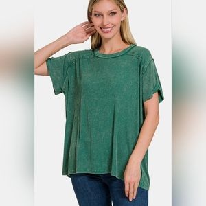 Zenana Washed Ribbed Short Sleeve Top
